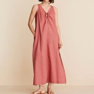 LOFT Lou & Grey Linen Cotton Tie Keyhole Maxi Dress | Large | Pockets | Sold Out